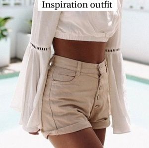 High waist white denim jean shorts H&M